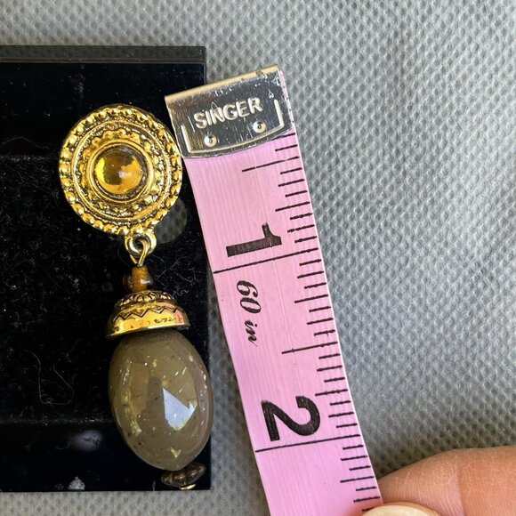 Ellen Designs Clip Earrings Dangle Green Gold Elegant Jewelry - Picture 4 of 5